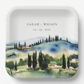 Elegant Tuscany Italië Waterverf Landschap Weddens Papieren Bordje (Voorkant)