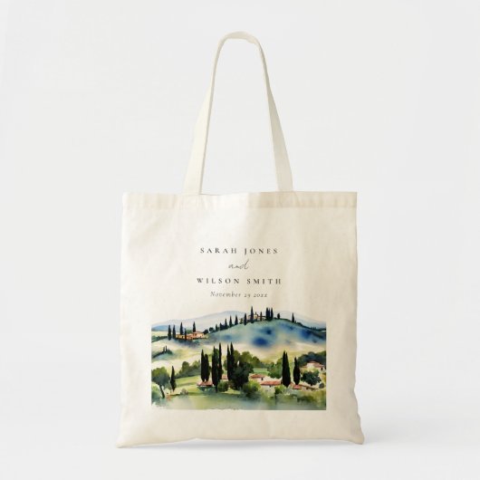 Elegant Tuscany Italië Waterverf Landschap Weddens Tote Bag (Voorkant)