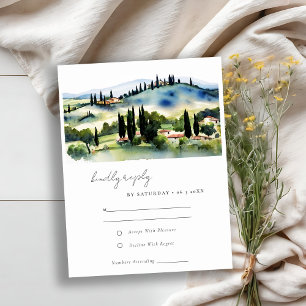 Elegant Tuscany Italy Landscape Waterverf Wedding RSVP Kaartje