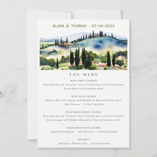 Elegant Tuscany Italy Landscape Wedding Menu Kaart (Voorkant)