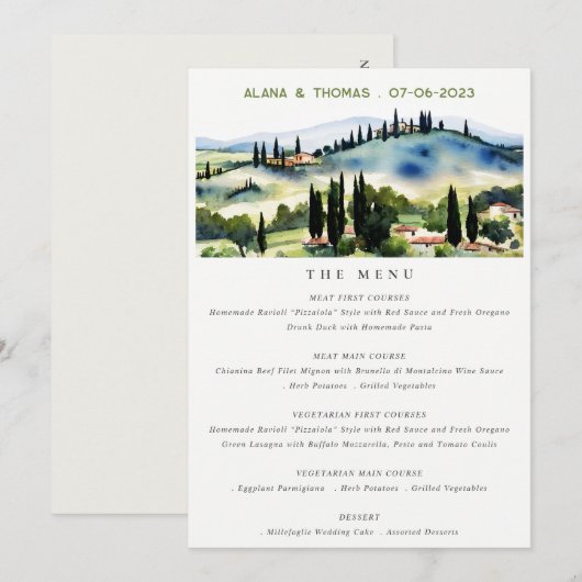 Elegant Tuscany Italy Landscape Wedding Menu Kaart (Voorkant / Achterkant)