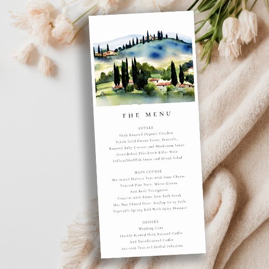 Elegant Tuscany Italy Landscape Wedding Menu Kaart