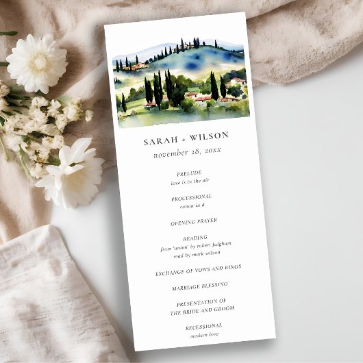 Elegant Tuscany Italy Landscape Wedding Programme Kaart