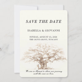 Elegant Tuscany Olive Tree Wedding Save The Date Kaart