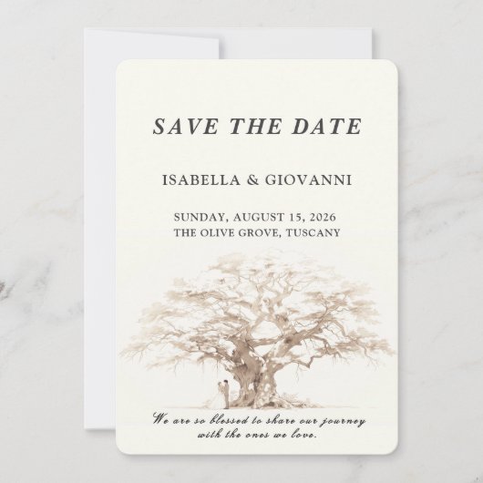 Elegant Tuscany Olive Tree Wedding Save The Date Kaart (Voorkant)