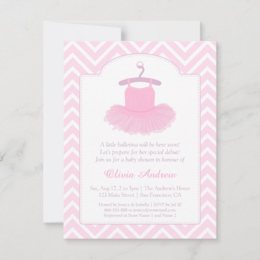 Elegant Tutu Ballerina Baby Shower Invitaties Kaart (Voorkant)