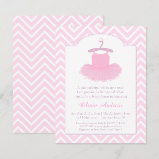 Elegant Tutu Ballerina Baby Shower Invitaties Kaart (Voorkant / Achterkant)