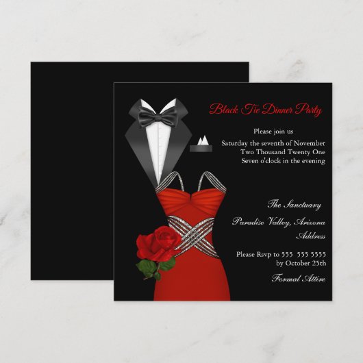 Elegant Tux Red Rose Black Stropdas Dress Dinner P Kaart (Voorkant / Achterkant)