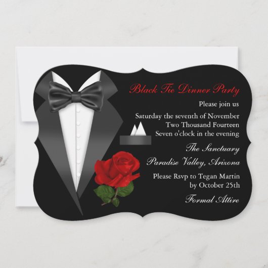 Elegant Tux & Roos Black Stropdas Dinner Party nod Kaart (Voorkant)