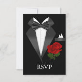 Elegant Tux & Roos Zwart Stropdas Party RSVP (Voorkant)