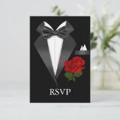 Elegant Tux & Roos Zwart Stropdas Party RSVP (Staand voorkant)