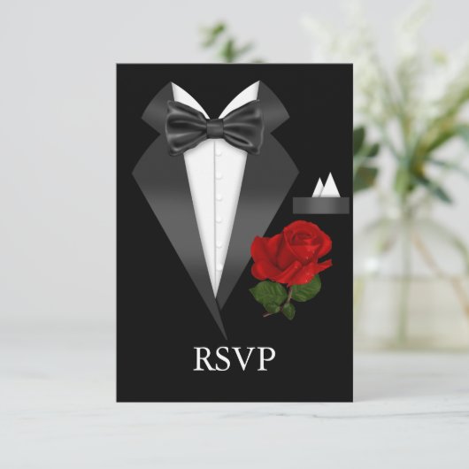 Elegant Tux & Roos Zwart Stropdas Party RSVP (Staand voorkant)