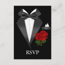 Elegant Tux & Roos Zwart Stropdas Party RSVP Kaartje