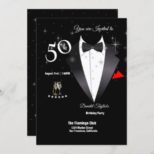 Elegant Tuxedo 50th Birthday Party Invitation Kaart