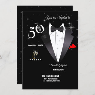 Elegant Tuxedo 50th Birthday Party Invitation Kaart