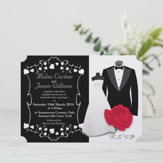 Elegant Tuxedo en Wedding Dress Kaart (Staand voorkant)