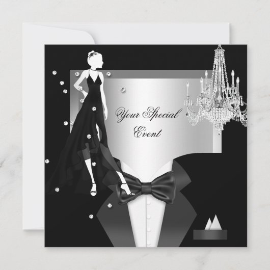 Elegant Tuxedo Gown Silver White Black Kaart (Voorkant)