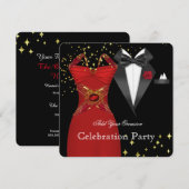 Elegant Tuxedo Red Dress Formele Event Party Kaart (Voorkant / Achterkant)
