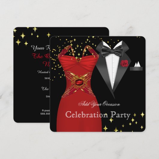 Elegant Tuxedo Red Dress Formele Event Party Kaart (Voorkant / Achterkant)