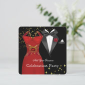Elegant Tuxedo Red Dress Formele Event Party Kaart (Staand voorkant)