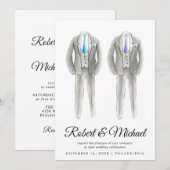 Elegant Tuxedo Waterverven Gay Wedding Kaart (Voorkant / Achterkant)