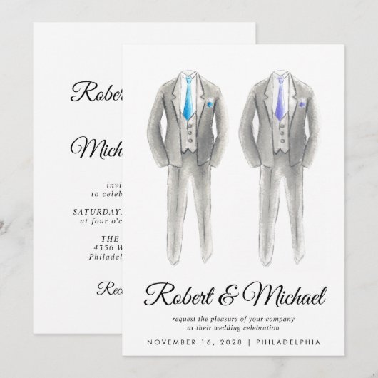 Elegant Tuxedo Waterverven Gay Wedding Kaart (Voorkant / Achterkant)