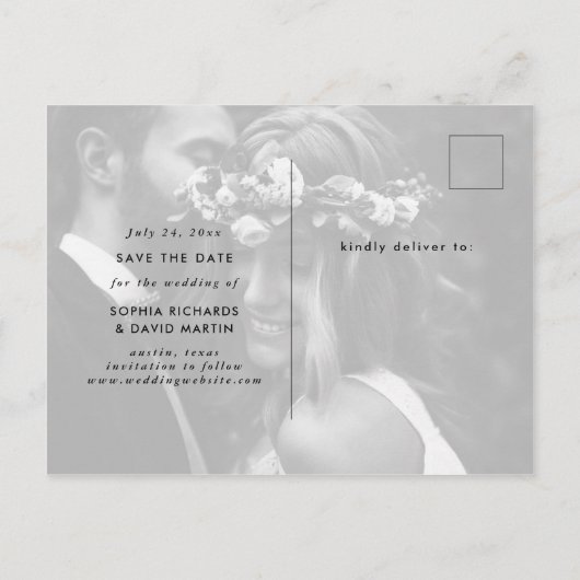 Elegant Twee Foto slaat de datum op Aankondigingskaart (Achterkant)