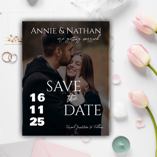 Elegant Twee Fotoscript Trouwen Save the Date Aankondigingskaart