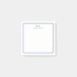 Elegant Twee Monogram Marine Blauw Geometrische Ra Post-it® Notes