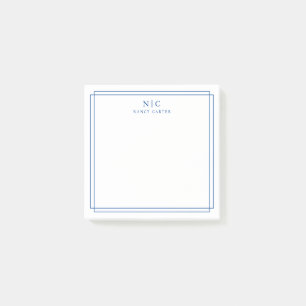 Elegant Twee Monogram Marine Blauw Geometrische Ra Post-it® Notes