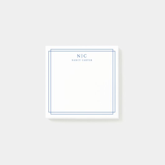 Elegant Twee Monogram Marine Blauw Geometrische Ra Post-it® Notes (Voorkant)