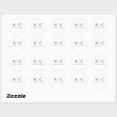 Elegant Twee Monogram Marine Blauw Naam Ronde Sticker (Vel)