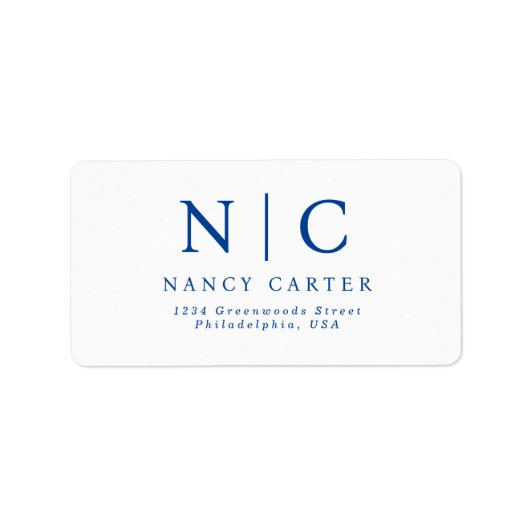 Elegant Twee Monogram Marine Blauw Retouradres Etiket (Voorkant)