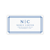 Elegant Twee Monogram Navy Blauw Geometrisch Etiket (Voorkant)