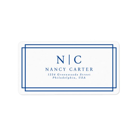 Elegant Twee Monogram Navy Blauw Geometrisch Etiket (Voorkant)