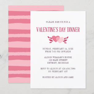 Elegant Twee Roze Harten Valentijn Dinner Party Kaart