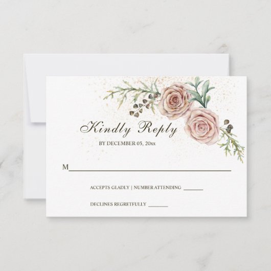 Elegant twee roze rozen weddenschap  RSVP kaartje (Voorkant)