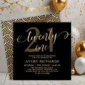 Elegant Twenty One Gold Script Black 21st Birthday Kaart