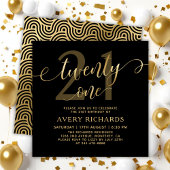 Elegant Twenty One Gold Script Black 21st Birthday Kaart