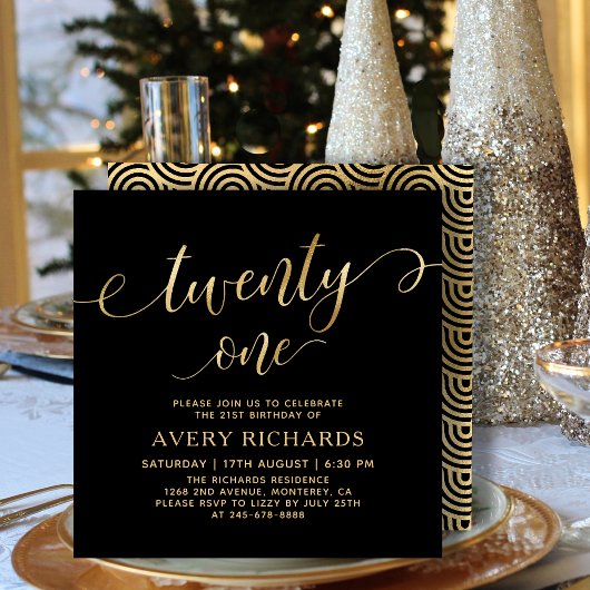 Elegant Twenty One Goud Schrift Zwart 21e Verjaard Kaart
