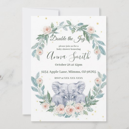 Elegant Twin Baby Shower Invitation – Watercolor Kaart (Voorkant)