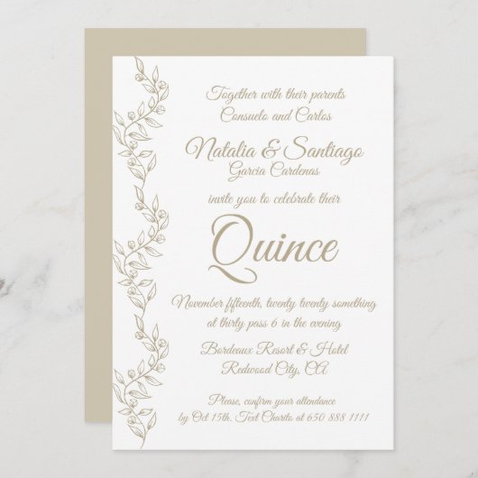 Elegant Twin Boy Meisje Fiesta de Quince Kaart (Voorkant / Achterkant)