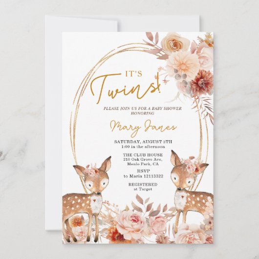 Elegant Twin Deer Ivoor Beige Flower Baby shower Kaart (Voorkant)