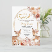 Elegant Twin Deer Ivoor Beige Flower Baby shower Kaart (Staand voorkant)
