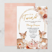 Elegant Twin Deer Ivoor Beige Flower Baby shower Kaart (Voorkant / Achterkant)