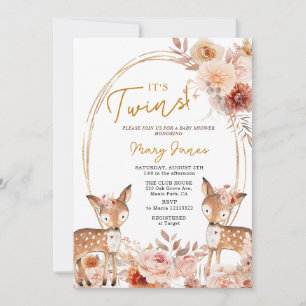 Elegant Twin Deer Ivoor Beige Flower Baby shower Kaart