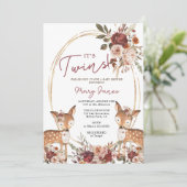 Elegant Twin Deer Marsala Flower Baby shower Kaart (Staand voorkant)