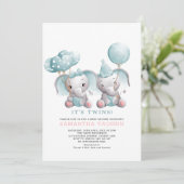 Elegant Twin Elephant Baby shower Kaart (Staand voorkant)