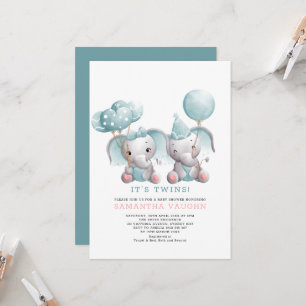 Elegant Twin Elephant Baby shower Kaart