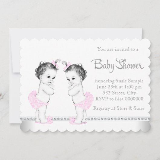 Elegant Twin Girl Baby shower Kaart (Voorkant)